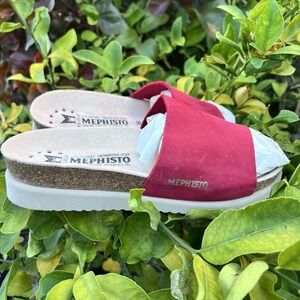 HANIK LMMSSA60 WOMENS SHOE 6 M (EURO 36) RED SUEDE SLIDE SANDAL BY MEPHISTO